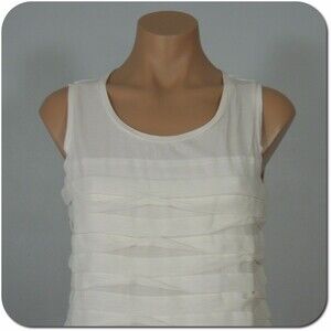 ANN TAYLOR Top PM Petite Womens Sheer Ivory Pleated Sleeveless